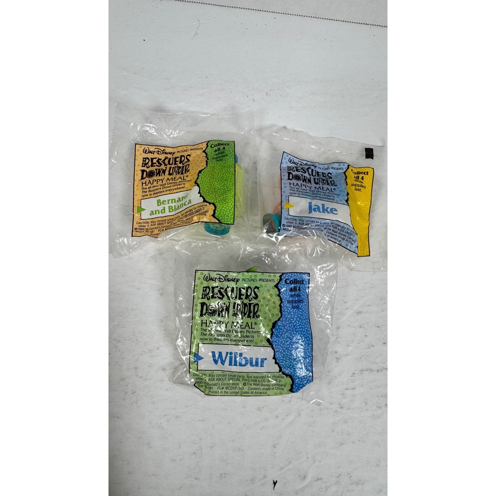 1990 McDonalds Happy Meal Disney Rescuers Down Under Bernard‎ Jake Wilbur Toys